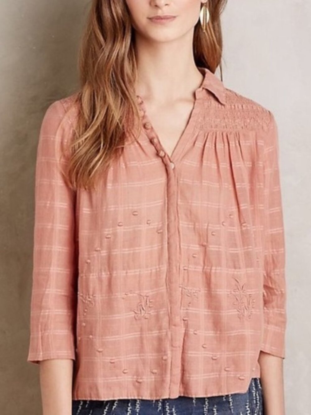Vanessa Virginia Anthropologie Pueblo Orange Edisto Embroidered Swing Shirt 4